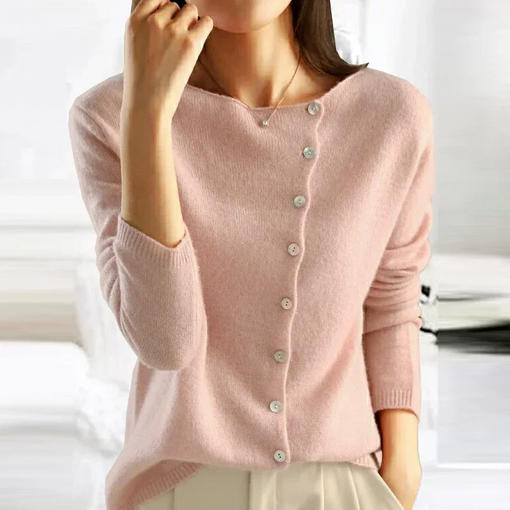 Kaya™ | Dame Luksus Cashmere Pullover med Asymmetriske Knapdetaljer til Hyggelig Elegance