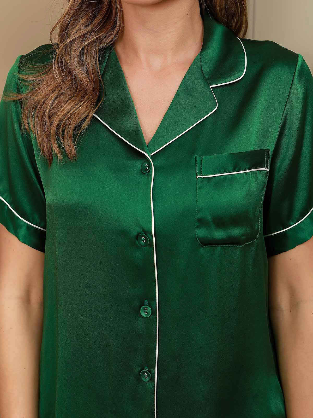 Amaya | Satin Pyjamasæt med Korte Ærmer og Shorts Damer