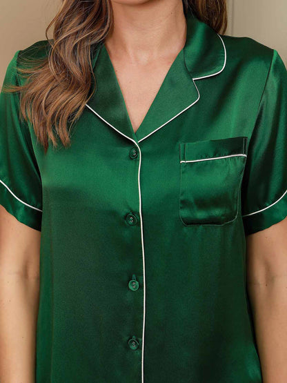 Amaya | Satin Pyjamasæt med Korte Ærmer og Shorts Damer