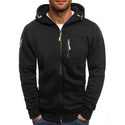 Rayan | Sporty Hoodie Med Lynlås Og Kontrasterende Lommer Herrer