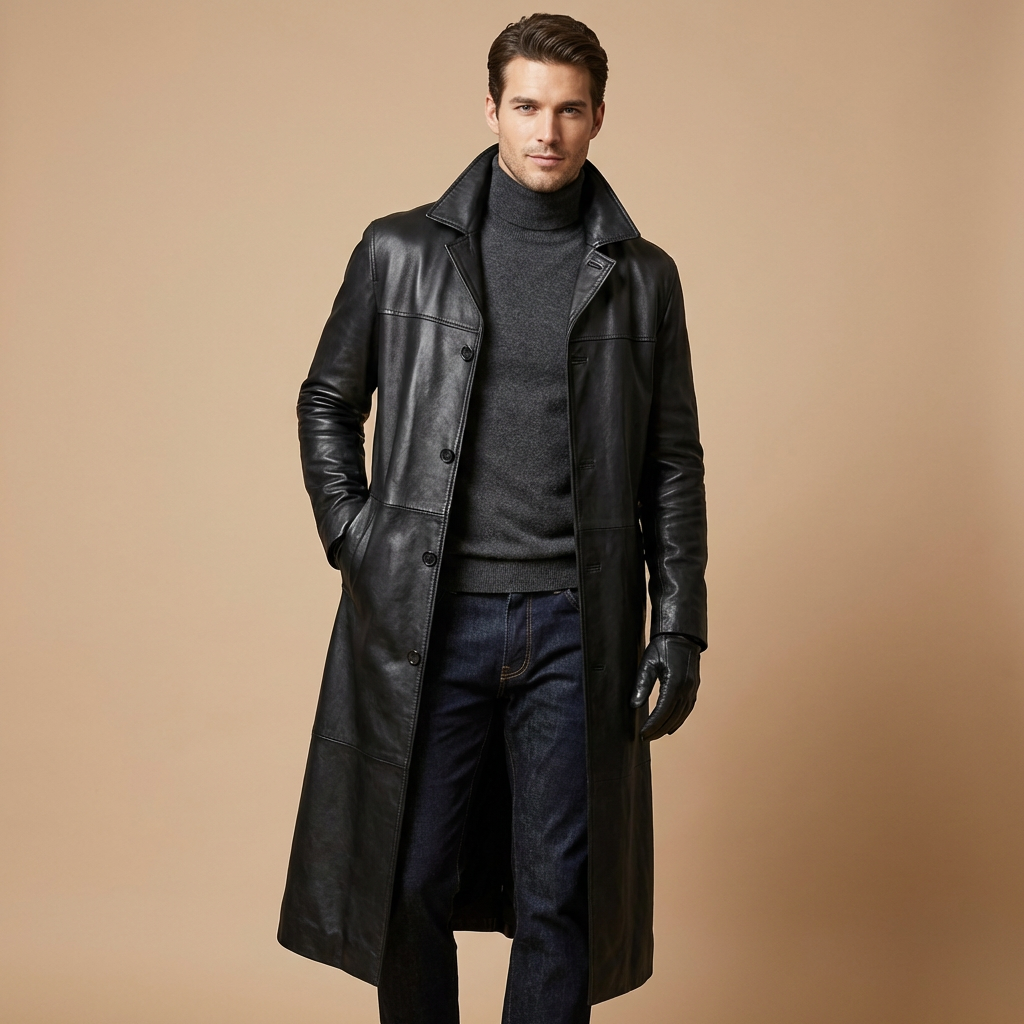 Henry | Lang Læder Trenchcoat