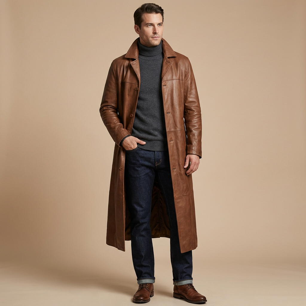 Henry | Lang Læder Trenchcoat