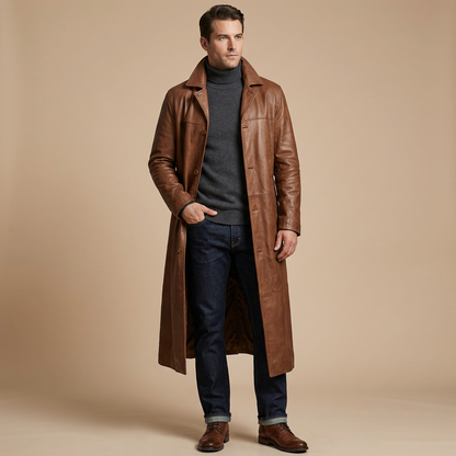 Henry | Lang Læder Trenchcoat