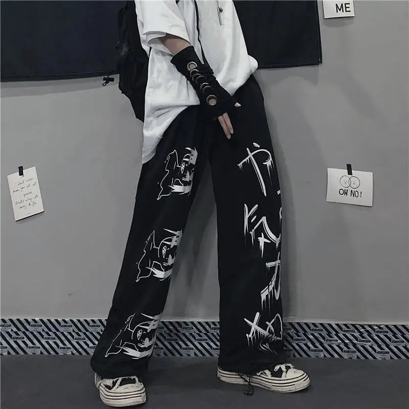 Ravage™ | Oversized Sorte Anime-Inspirerede Bukser | Gothic