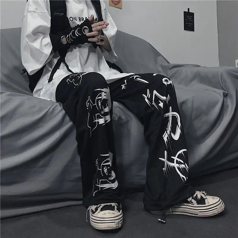 Ravage™ | Oversized Sorte Anime-Inspirerede Bukser | Gothic