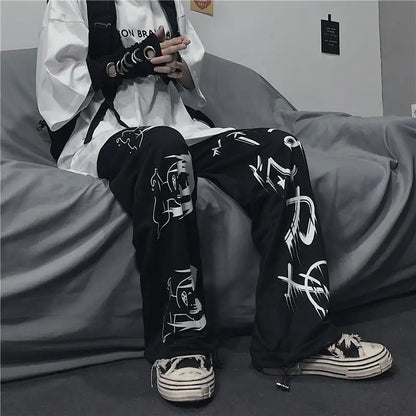 Ravage™ | Oversized Sorte Anime-Inspirerede Bukser | Gothic