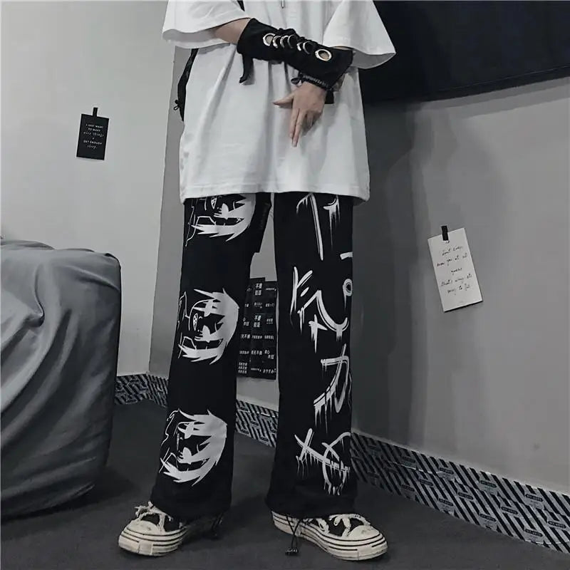 Ravage™ | Oversized Sorte Anime-Inspirerede Bukser | Gothic