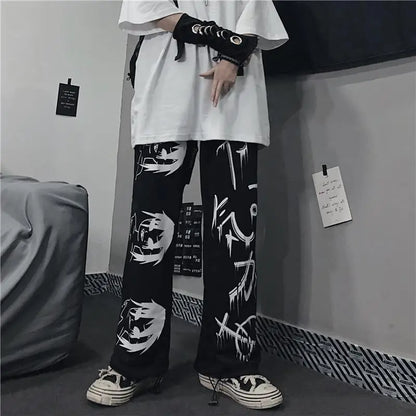 Ravage™ | Oversized Sorte Anime-Inspirerede Bukser | Gothic