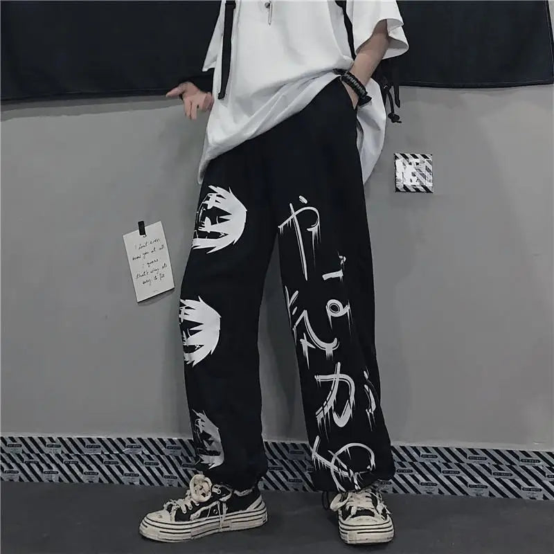 Ravage™ | Oversized Sorte Anime-Inspirerede Bukser | Gothic