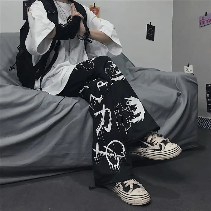 Ravage™ | Oversized Sorte Anime-Inspirerede Bukser | Gothic