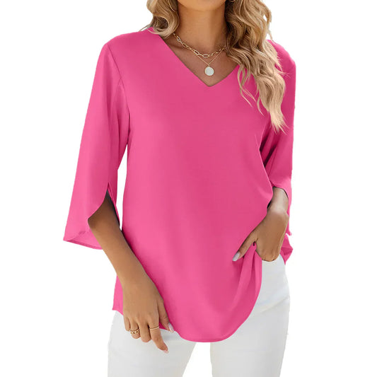 Amélie™ | Damer Bluse med Blomsterblad-Ærmer og V-Hals for Elegant Stil