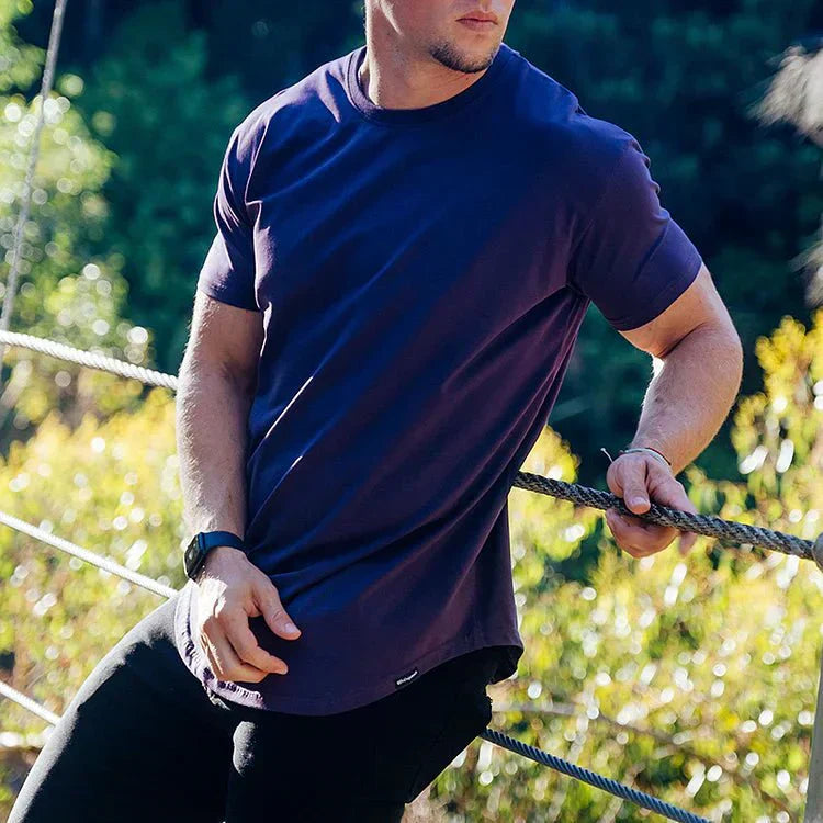 Madeo™ | Herrer Atletisk Drop Cut T-shirt med Sømfri Pasform