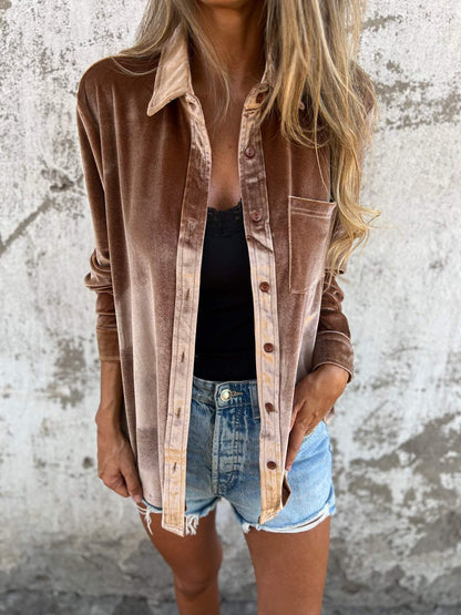 Vérane™ | Damer Oversized Fløjlsskjorte Med Glans Og Knaplukning | Blød Statement Top I Trendfarver
