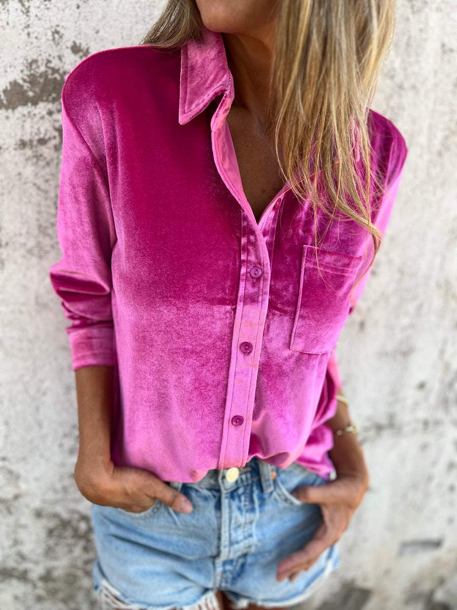 Vérane™ | Damer Oversized Fløjlsskjorte Med Glans Og Knaplukning | Blød Statement Top I Trendfarver