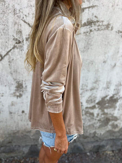 Vérane™ | Damer Oversized Fløjlsskjorte Med Glans Og Knaplukning | Blød Statement Top I Trendfarver