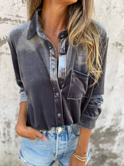 Vérane™ | Damer Oversized Fløjlsskjorte Med Glans Og Knaplukning | Blød Statement Top I Trendfarver