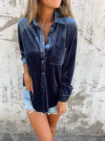 Vérane™ | Damer Oversized Fløjlsskjorte Med Glans Og Knaplukning | Blød Statement Top I Trendfarver