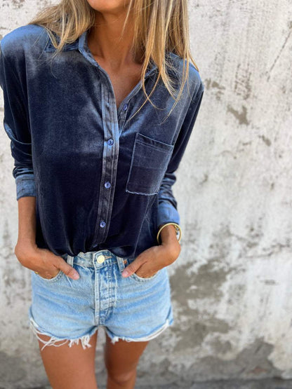 Vérane™ | Damer Oversized Fløjlsskjorte Med Glans Og Knaplukning | Blød Statement Top I Trendfarver