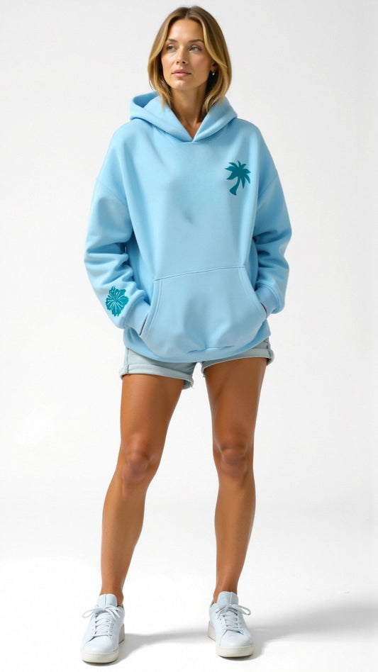 Isla | Oversized Hoodie Damer Med Palmeprint og Rygdesign