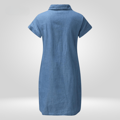 Elira | Denim Skjortekjole til Damer med Korte Ærmer og Oversized Pasform