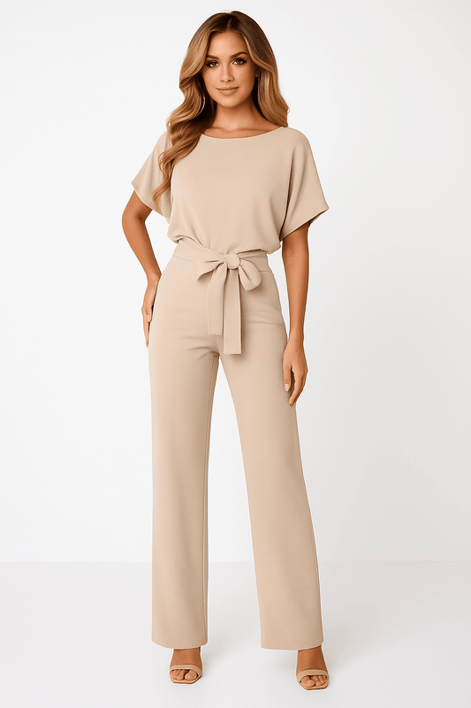 Éliane | Elegant Jumpsuit Med Bindebælte Og Korte Ærmer Damer