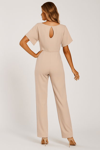 Éliane | Elegant Jumpsuit Med Bindebælte Og Korte Ærmer Damer