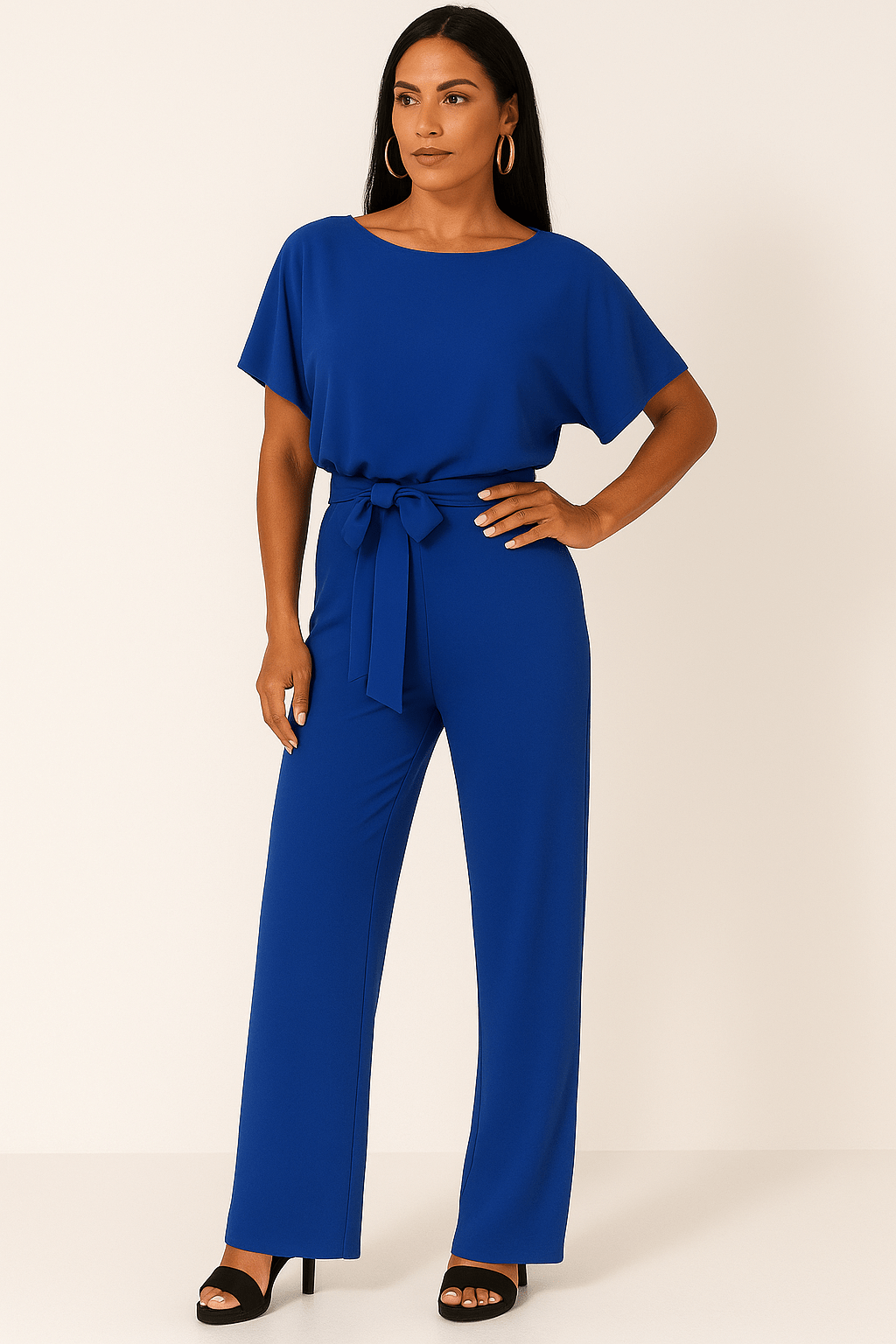 Éliane | Elegant Jumpsuit Med Bindebælte Og Korte Ærmer Damer