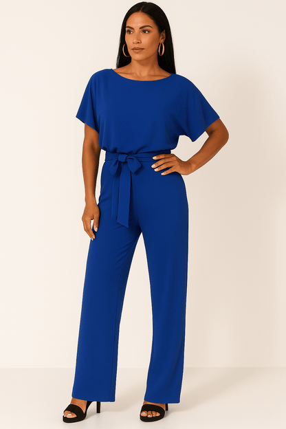Éliane | Elegant Jumpsuit Med Bindebælte Og Korte Ærmer Damer