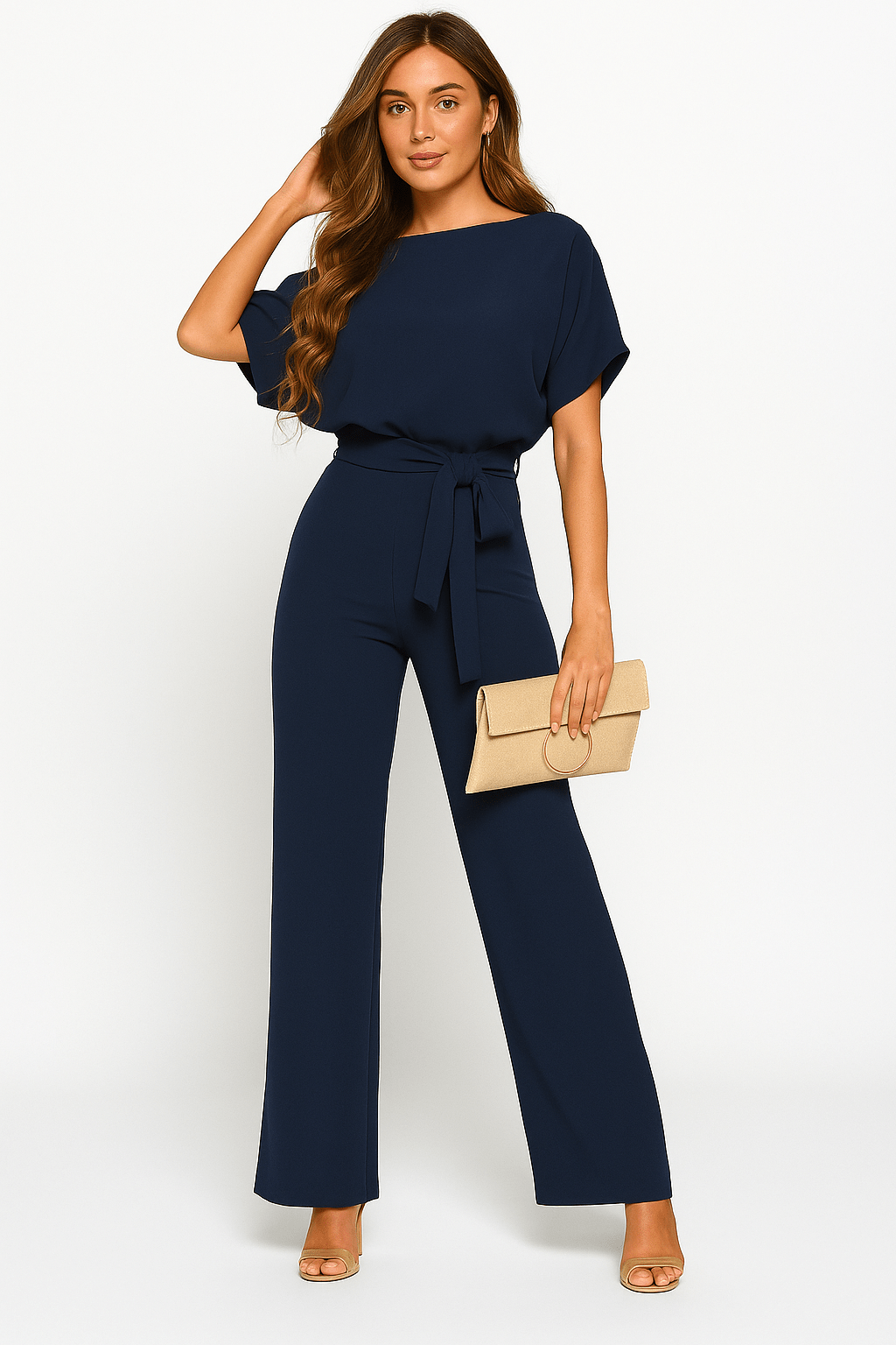Éliane | Elegant Jumpsuit Med Bindebælte Og Korte Ærmer Damer