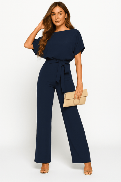 Éliane | Elegant Jumpsuit Med Bindebælte Og Korte Ærmer Damer