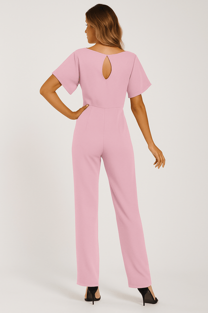 Éliane | Elegant Jumpsuit Med Bindebælte Og Korte Ærmer Damer