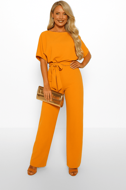 Éliane | Elegant Jumpsuit Med Bindebælte Og Korte Ærmer Damer