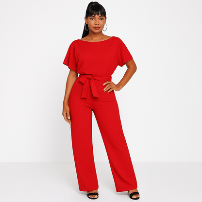 Éliane | Elegant Jumpsuit Med Bindebælte Og Korte Ærmer Damer