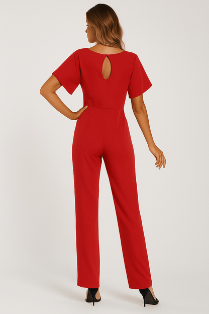 Éliane | Elegant Jumpsuit Med Bindebælte Og Korte Ærmer Damer