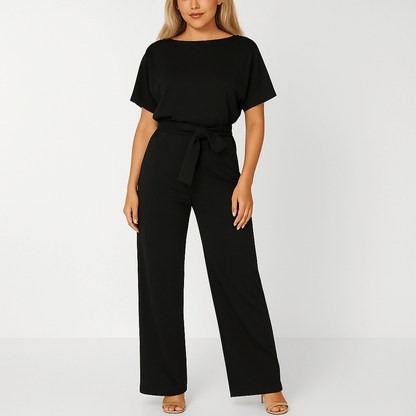 Éliane | Elegant Jumpsuit Med Bindebælte Og Korte Ærmer Damer