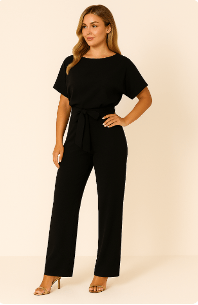 Éliane | Elegant Jumpsuit Med Bindebælte Og Korte Ærmer Damer