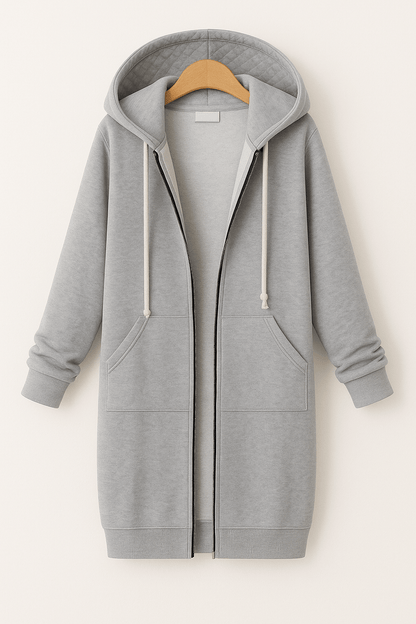Mirella | Lang Hættetrøje med Lynlås til Damer til Komfortable & Varme Casual Looks