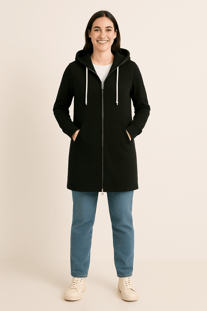 Mirella | Lang Hættetrøje med Lynlås til Damer til Komfortable & Varme Casual Looks