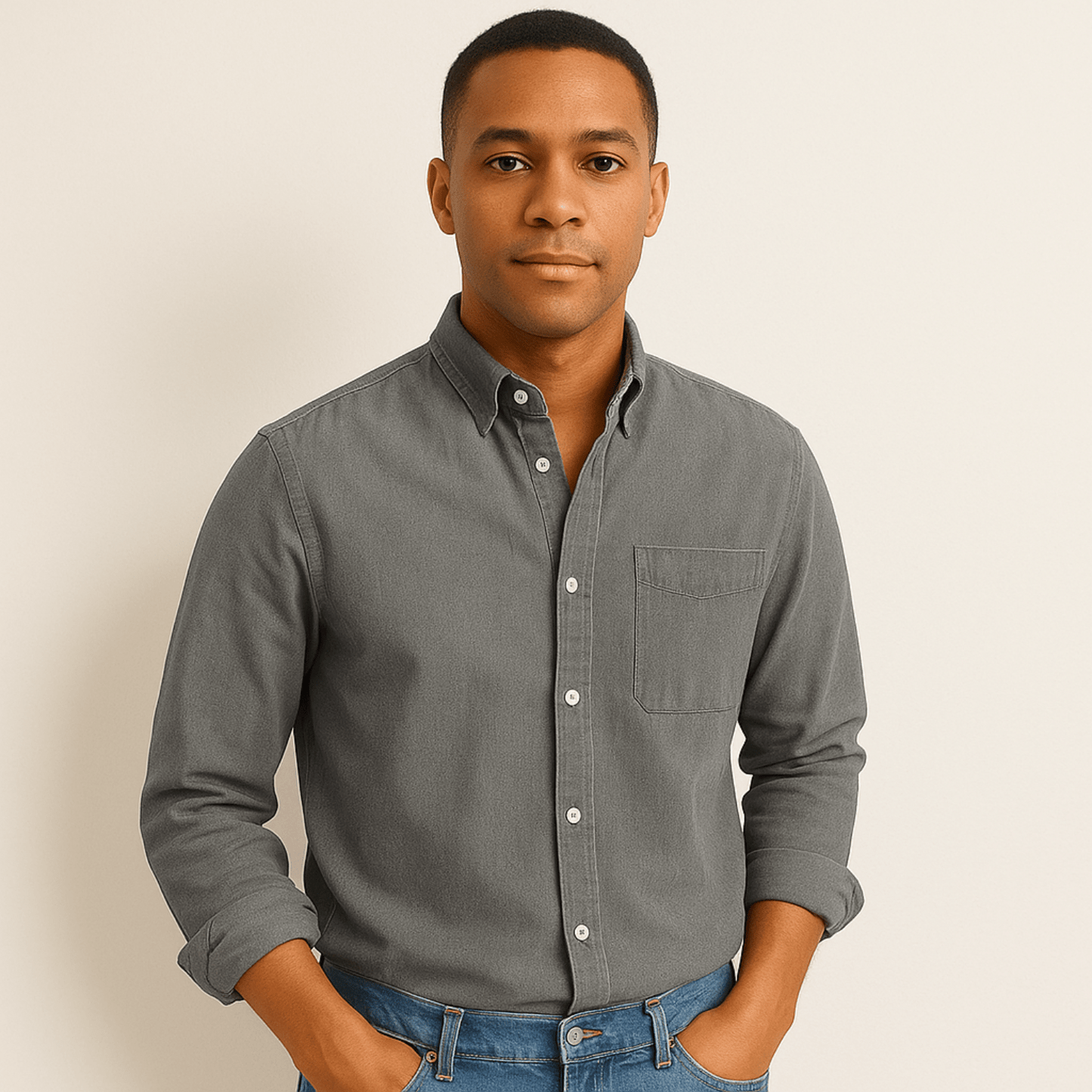 Noah | Casual Bomuldsskjorte til Herrer med Lange Ærmer og Button-Down Krave