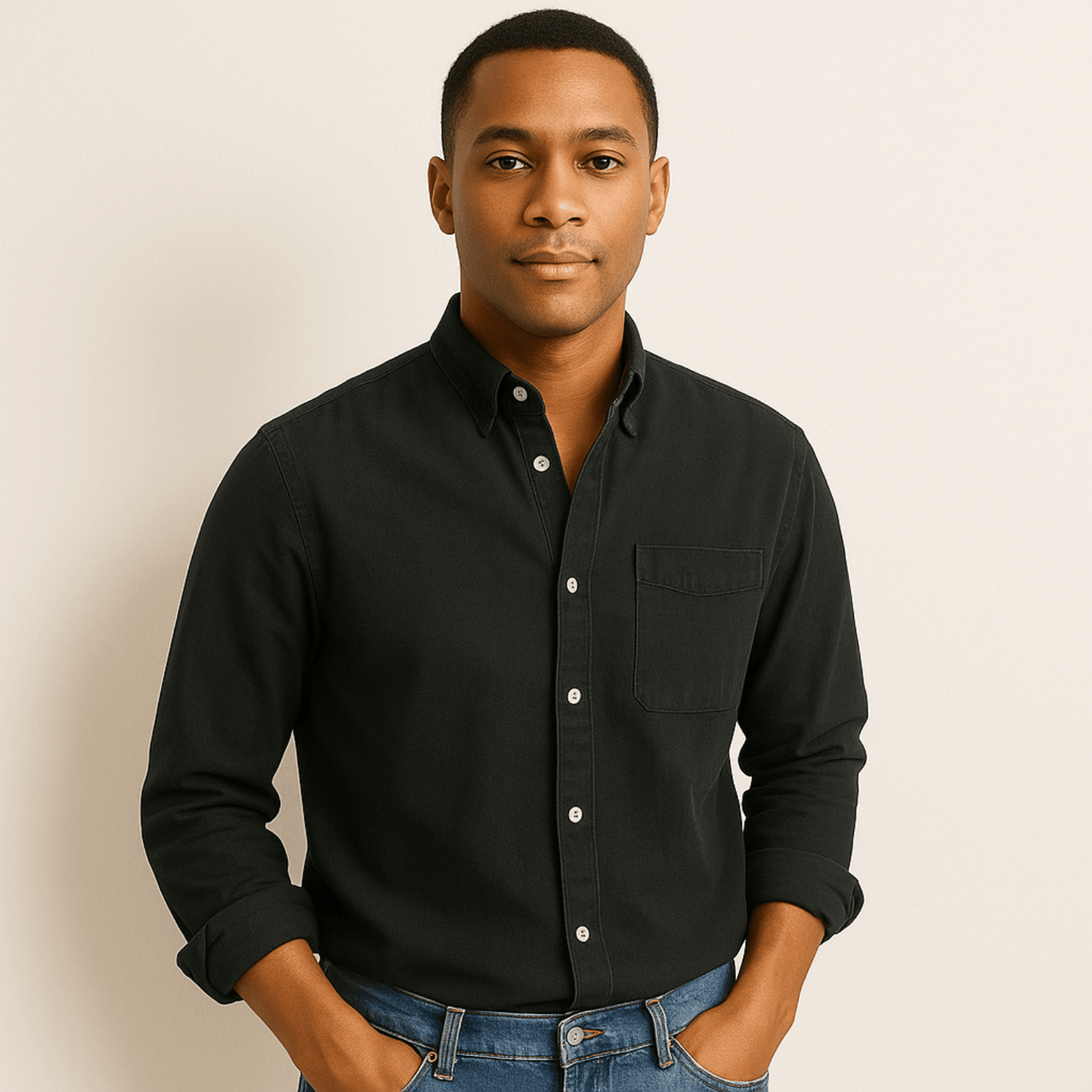 Noah | Casual Bomuldsskjorte til Herrer med Lange Ærmer og Button-Down Krave