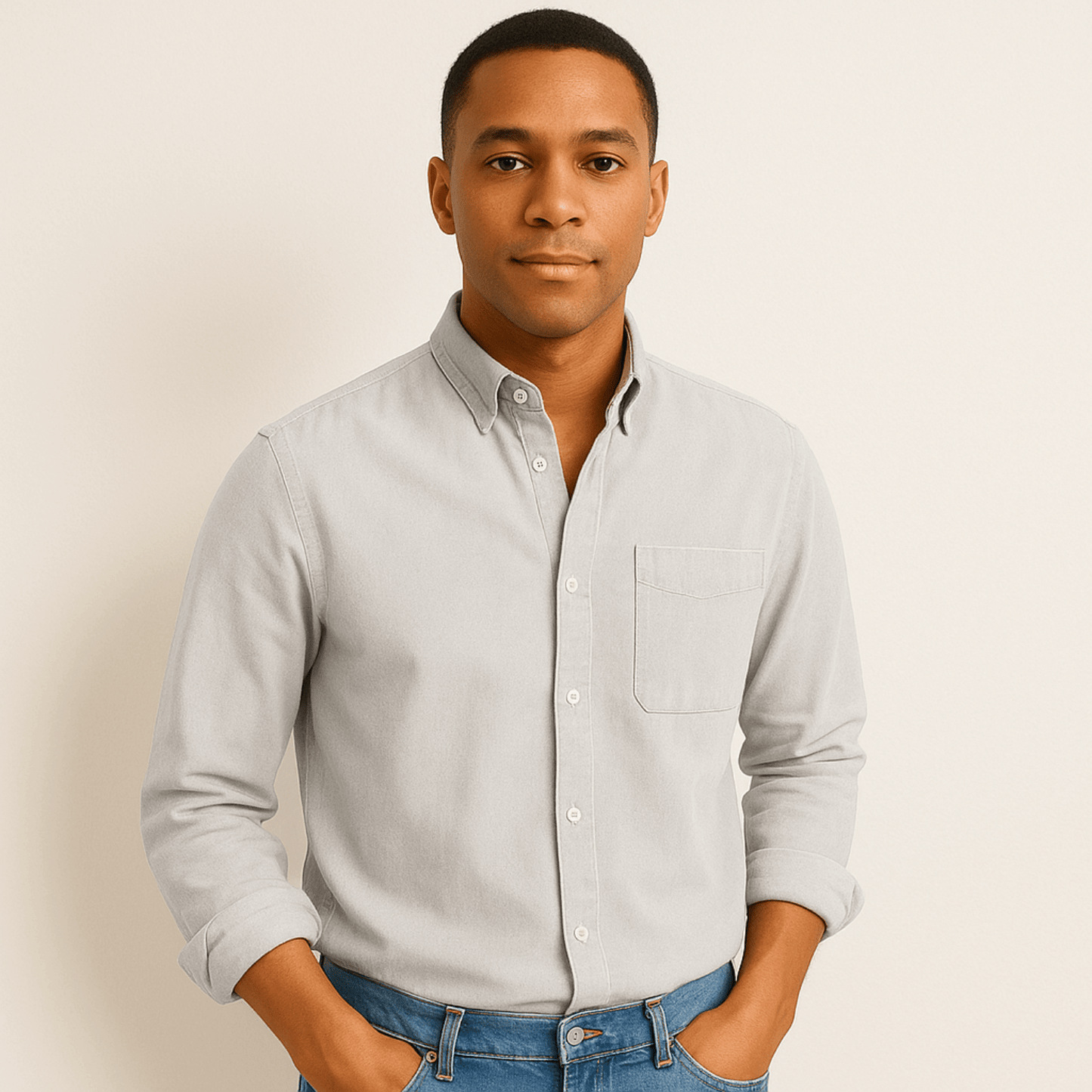 Noah | Casual Bomuldsskjorte til Herrer med Lange Ærmer og Button-Down Krave