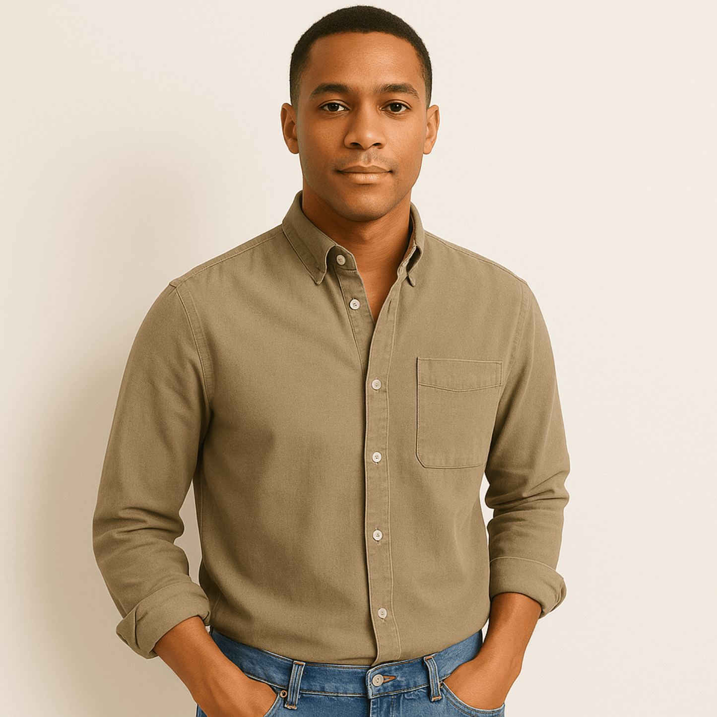 Noah | Casual Bomuldsskjorte til Herrer med Lange Ærmer og Button-Down Krave