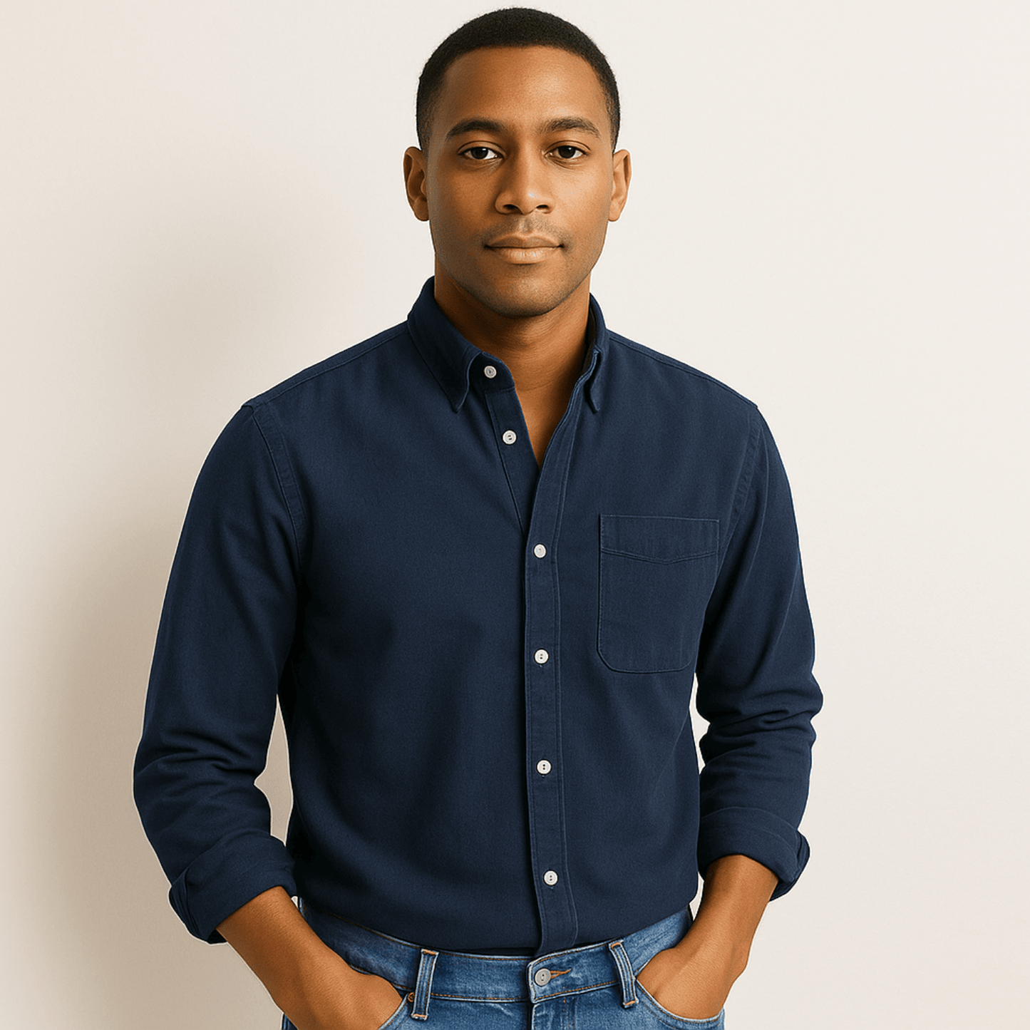 Noah | Casual Bomuldsskjorte til Herrer med Lange Ærmer og Button-Down Krave