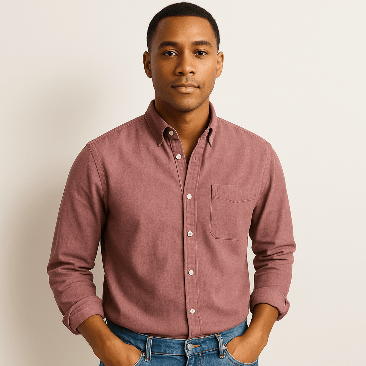 Noah | Casual Bomuldsskjorte til Herrer med Lange Ærmer og Button-Down Krave