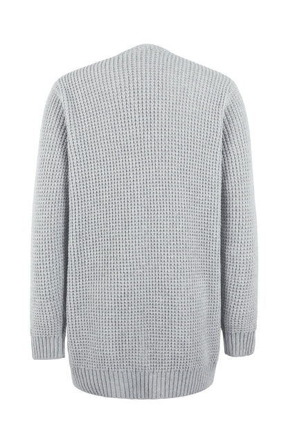Mireille | Lang Grovstrikket Åben Cardigan Med Lommer Damer