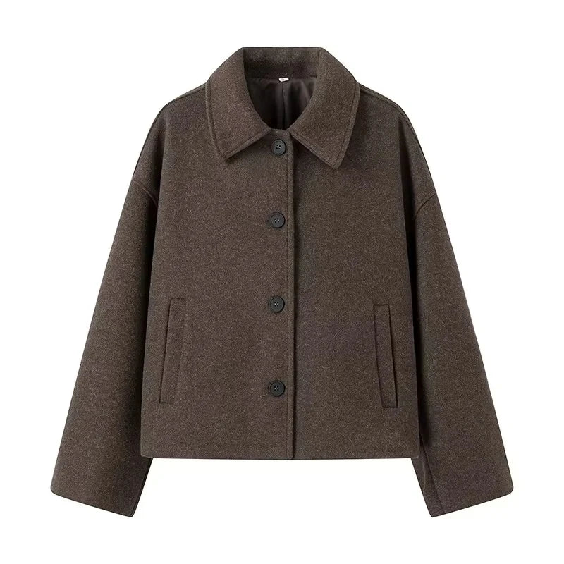 Maelis™ | Damer Cropped Uldfrakke | Minimalistisk Jakke med Krave og Boxy Pasform