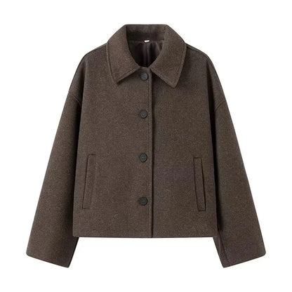 Maelis™ | Damer Cropped Uldfrakke | Minimalistisk Jakke med Krave og Boxy Pasform