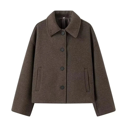 Maelis™ | Damer Cropped Uldfrakke | Minimalistisk Jakke med Krave og Boxy Pasform