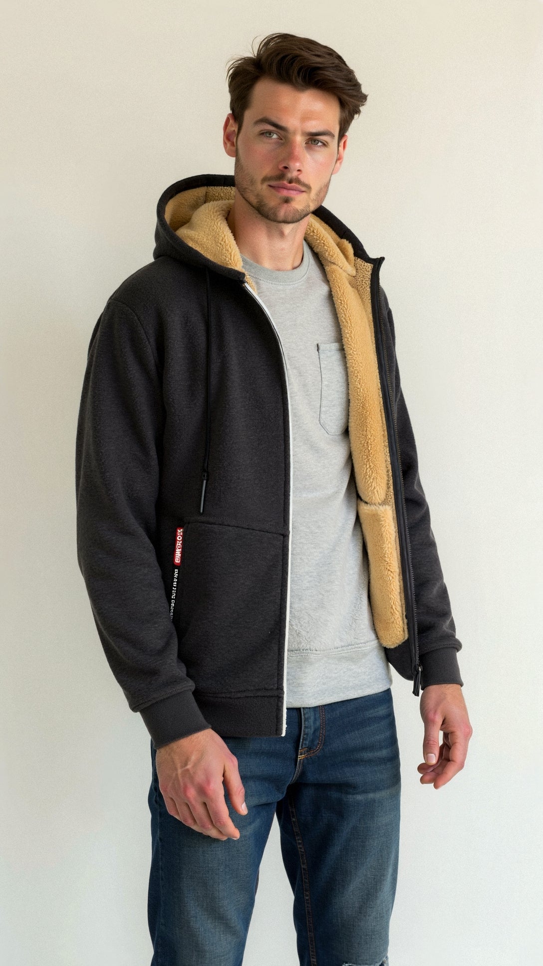 Branick | Varm Hoodie Med Teddyfór Og Lynlås Herrer