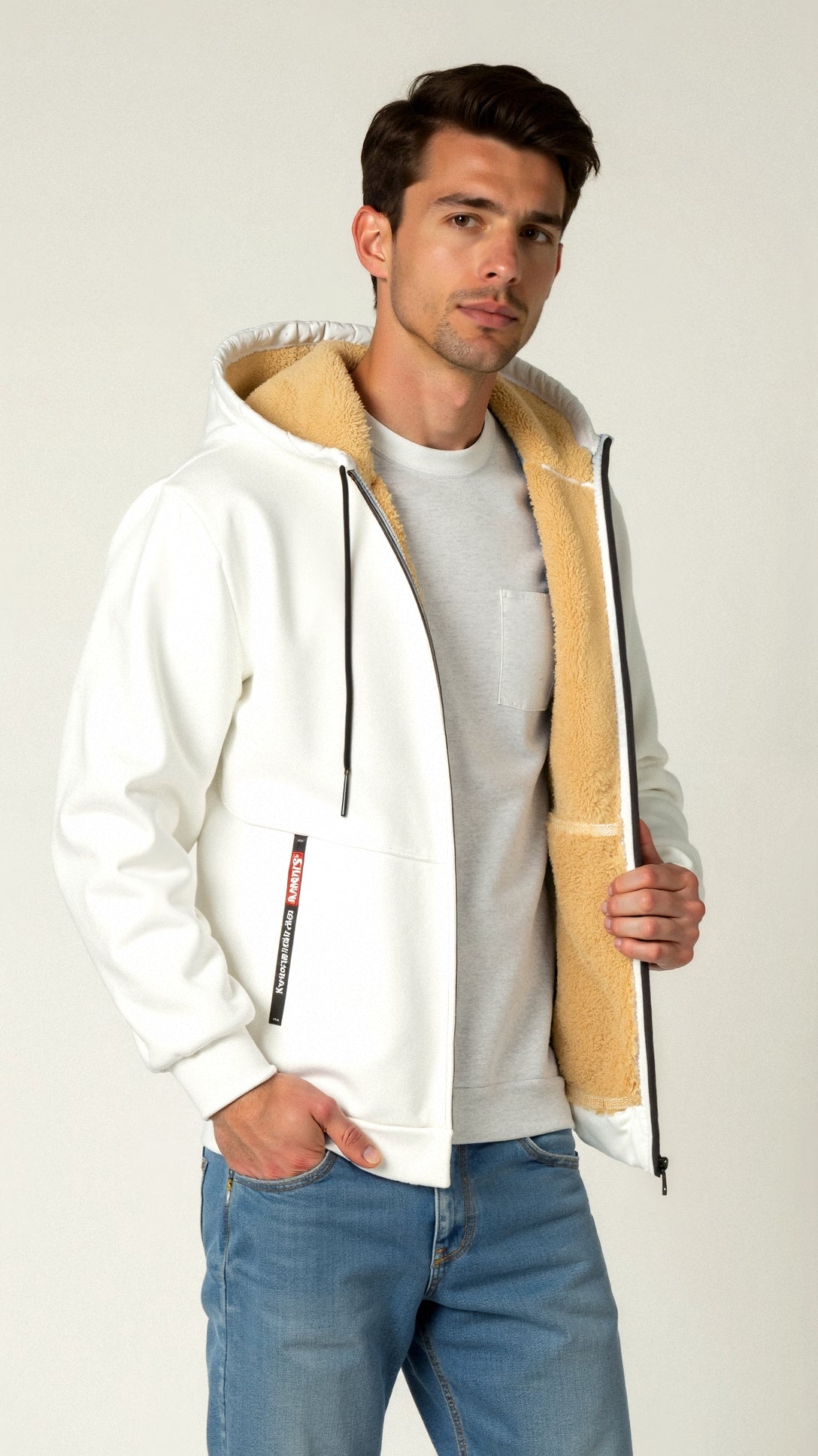 Branick | Varm Hoodie Med Teddyfór Og Lynlås Herrer